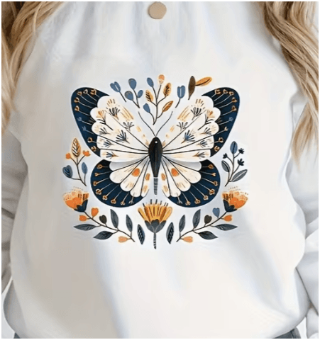 White Cozy Wear sweatshirt with folk floral butterfly print