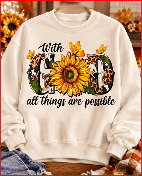 Cream Cozy Wear sweatshirt with sunflower GOD print
